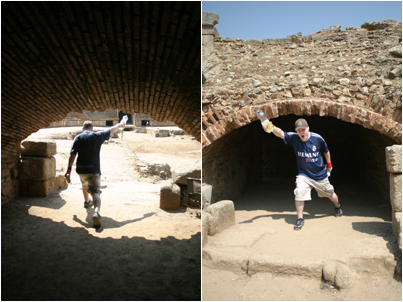 with only his trusty fanta bottle, nick charges into battle at the anfiteatro of merida