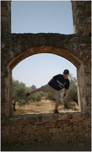 nick doing karate at the acueducto de lazaro in merida