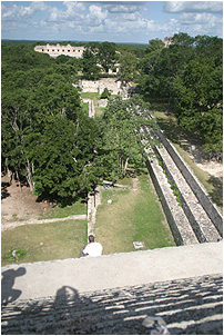 view of the nunnery quadrangle and house of the magician at uxmal from the top of the pyramid