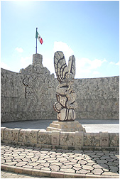 mayan monument at the north end of the paseo de montejo, a super fancy and rich avenue in merida