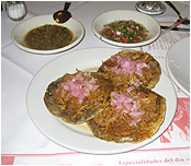 our appetizer of pork panuchos at los almendros